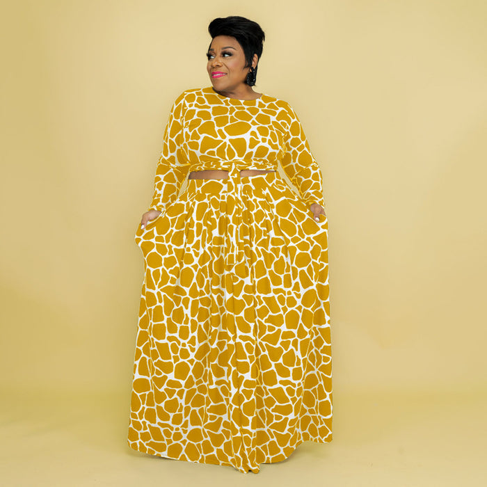Plus Size Autumn Winter Printing Casual Set Women two piece set