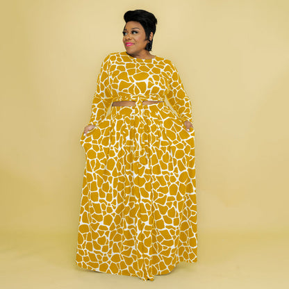 Plus Size Autumn Winter Printing Casual Set Women two piece set