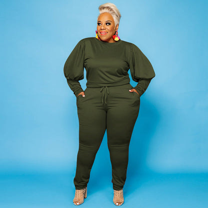 Plus Size Knitted Sweater Fall Winter Casual Two-Piece Suit  Women Suit
