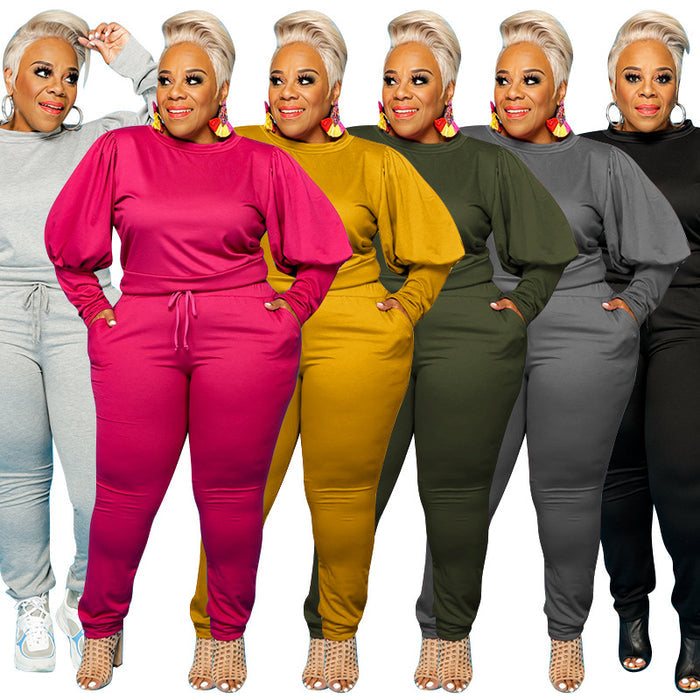 Plus Size Knitted Sweater Fall Winter Casual Two-Piece Suit  Women Suit