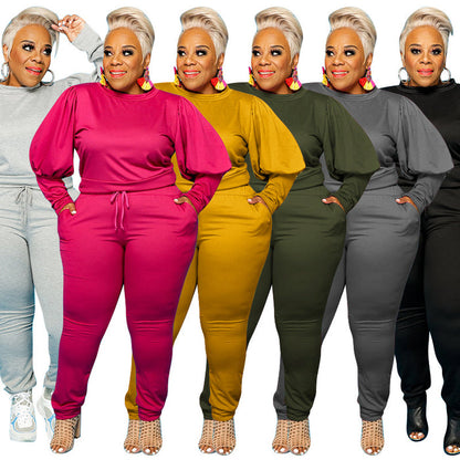 Plus Size Knitted Sweater Fall Winter Casual Two-Piece Suit  Women Suit