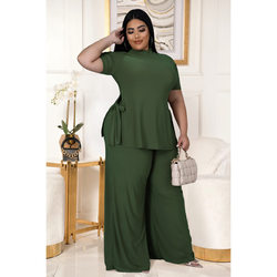 Plus Size Sexy Nightclub Uniforms Casual Lace-up Wide-Leg Pants Two-Piece Set Women Clothing