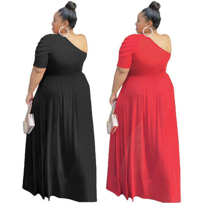 Plus Size Women Clothes Nightclub Sexy Mesh Shoulder Front Short Back Maxi Dress Top