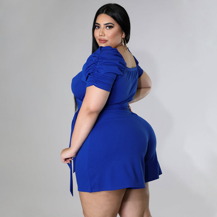 Plus Size Women Clothing Casual Sexy Solid Color Belt  Jumpsuit