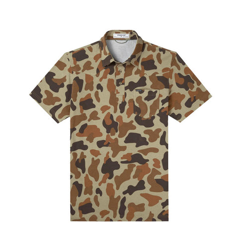 Dove Stool camo print Pima cotton polo shirt with a chest pocket and western-style collar.