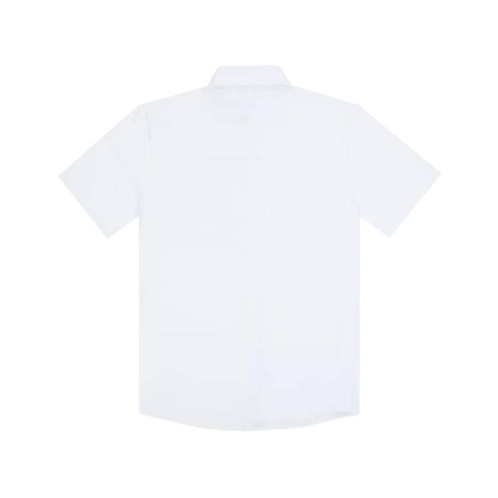 Back view of a white Poncho The Salty Dog short sleeve performance shirt made from lightweight, breathable fabric.