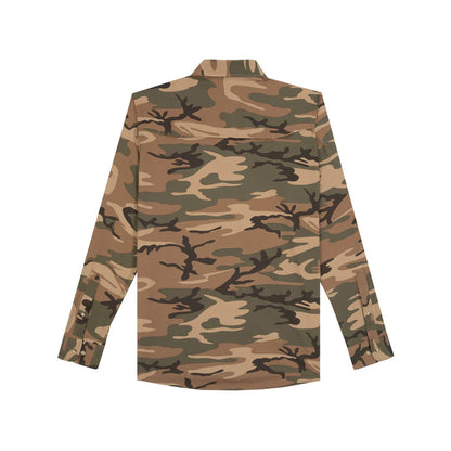Back view of Poncho San Juan long sleeve outdoor shirt in camouflage print with a vented back design.