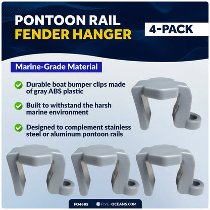Pontoon Fender Clips for 1" - 1-1/4" Square Rails, 4-Pack - FO4685 - Five Oceans