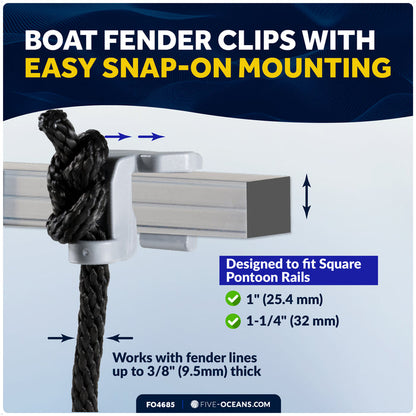 Pontoon Fender Clips for 1" - 1-1/4" Square Rails, 4-Pack - FO4685 - Five Oceans