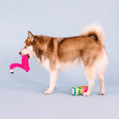 Petshop by Fringe Studio Dog Toys Pool Days, Sun Rays Pink Flamingo Beverage Plush Squeak Dog Toy Set - 2 Pc