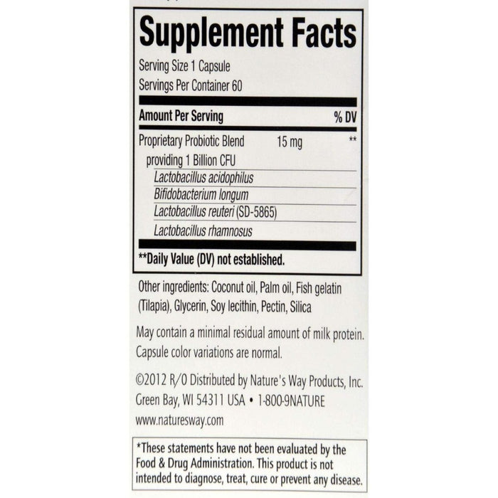 Primadophilus Reuteri Pearls - Nature's Way - 60 - Pearl - Supplement Facts panel