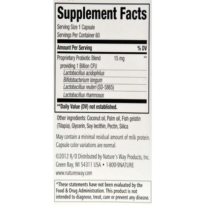 Primadophilus Reuteri Pearls - Nature's Way - 60 - Pearl - Supplement Facts panel