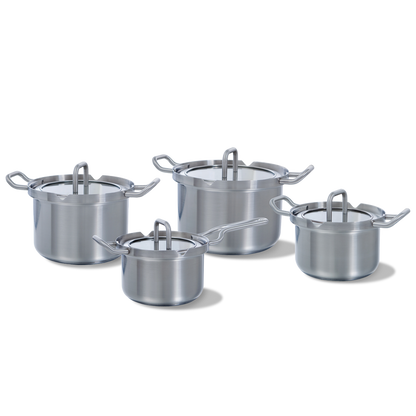 Q-linair Master Glas pannenset 4-delig zilver vooraanzicht
