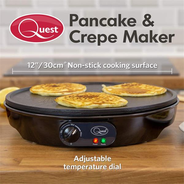 Quest Non Stick Crepe / Pancake / Flatbread Maker 1000W With Wooden Spatula | 35540