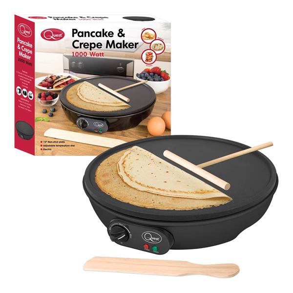 Quest Non Stick Crepe / Pancake / Flatbread Maker 1000W With Wooden Spatula | 35540