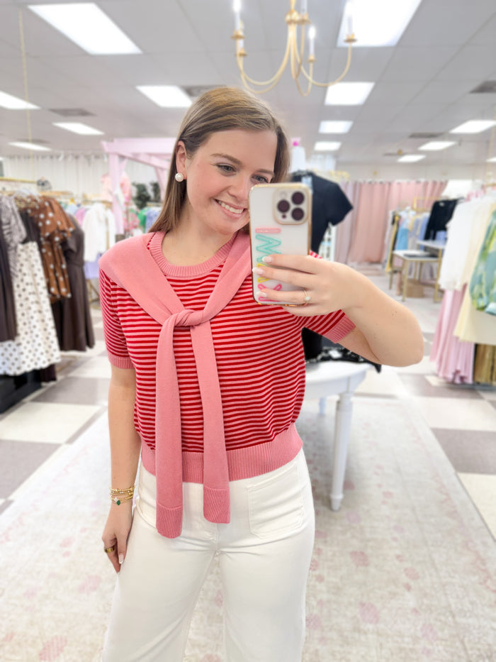 Raspberry Sorbet Striped Knit Top
