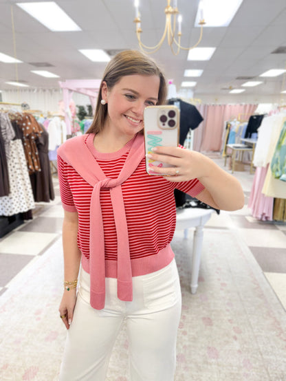Raspberry Sorbet Striped Knit Top