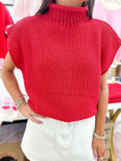 Rebecca Red Mock Neck Sweater Top