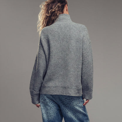 Relaxed Waffle Knit High Neck Sweater