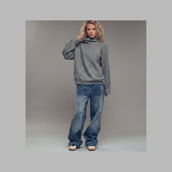 Relaxed Waffle Knit High Neck Sweater