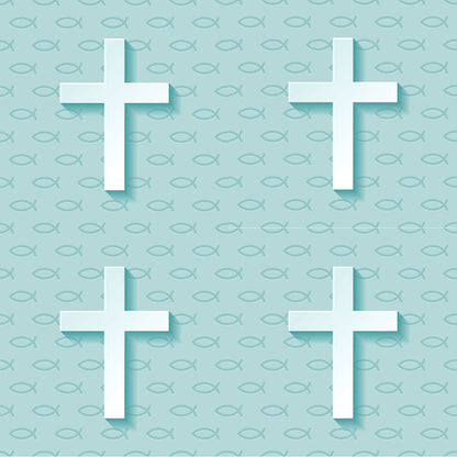 Religious Fabric, Teal Cross Fabric, Cotton or Fleece, 3719 - Beautiful Quilt