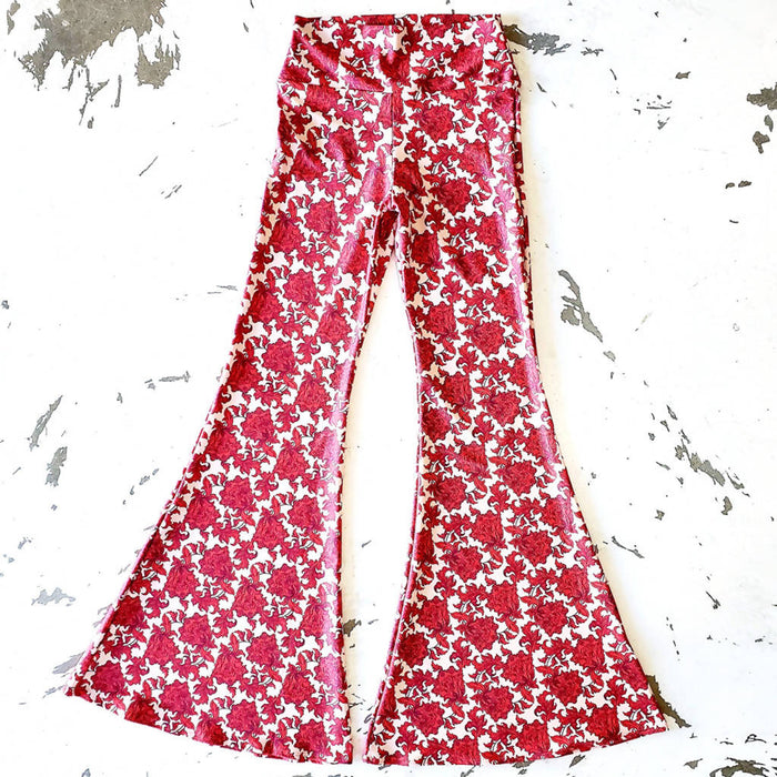 Rose Bohemian Bell Bottom Pants Free Ship