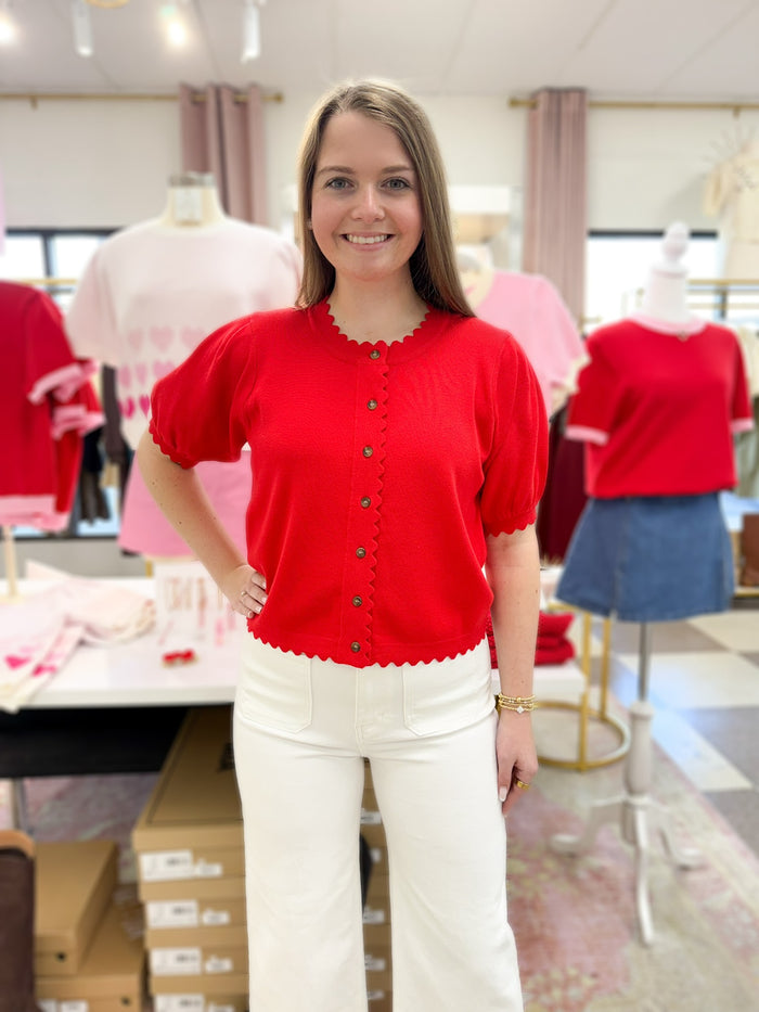 Sadie Scalloped Red Top