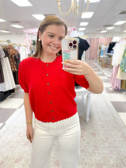 Sadie Scalloped Red Top
