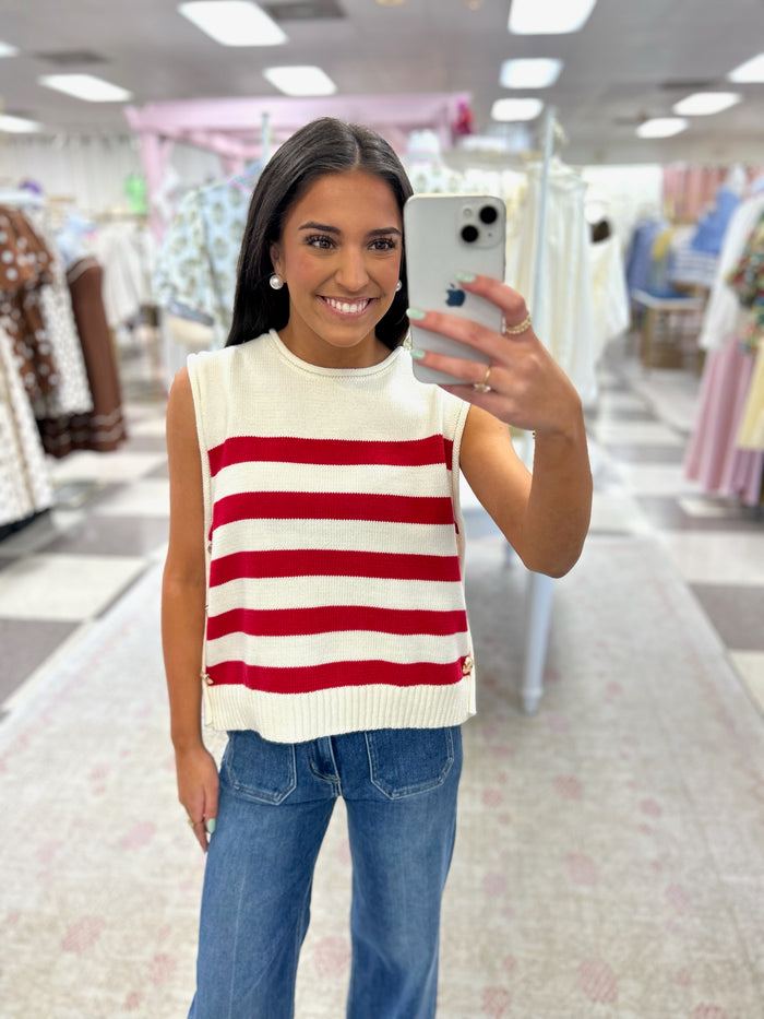 Savannah Red Stripe Sleeveless Top