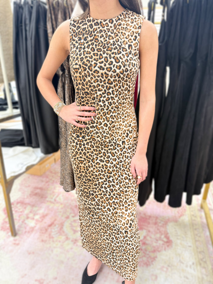 Saydi Leopard Print Fitted Midi Dress