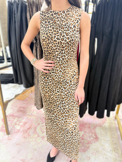 Saydi Leopard Print Fitted Midi Dress