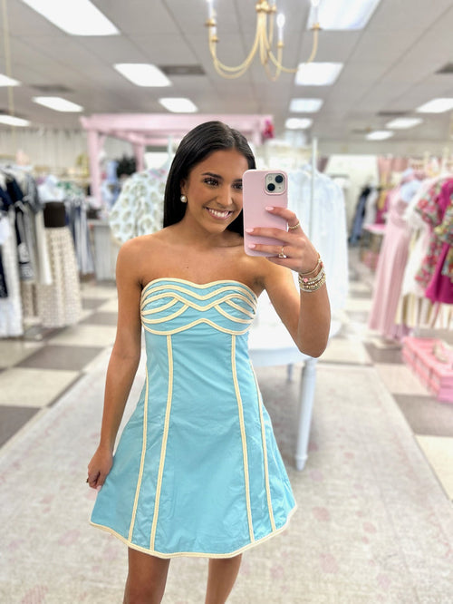 Seaside Strapless Rope Trim detail Mini dress ( Aqua)
