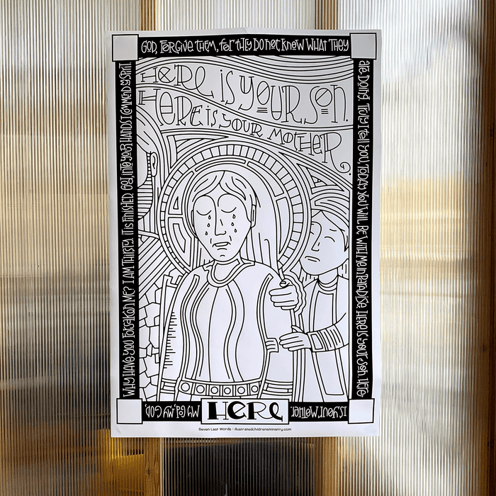 B&W Coloring Poster for Seven Last Words -  Here