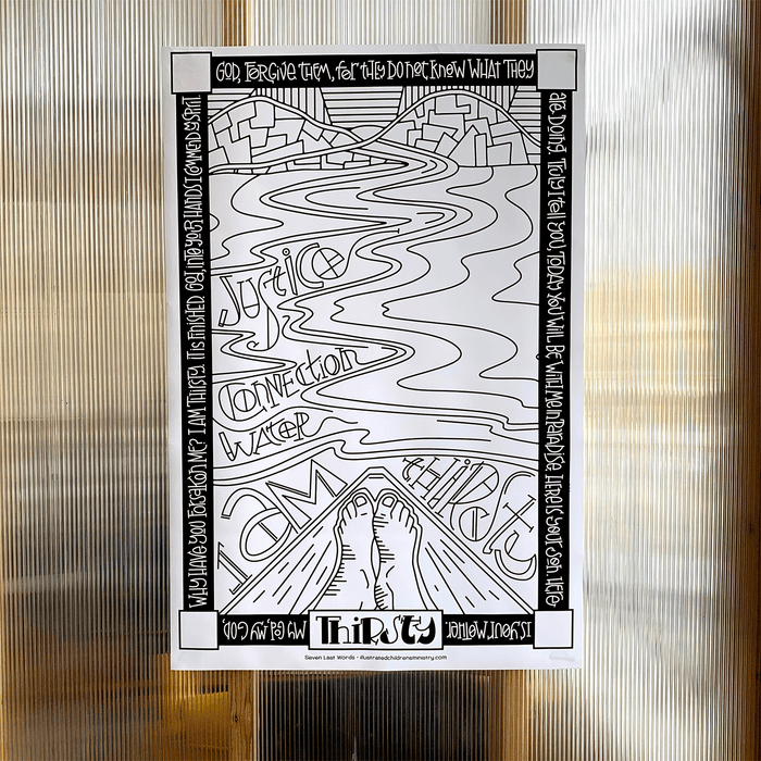 B&W Coloring Poster for Seven Last Words - Thirsty