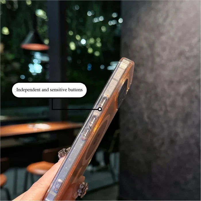Transparent phone case with independent buttons.