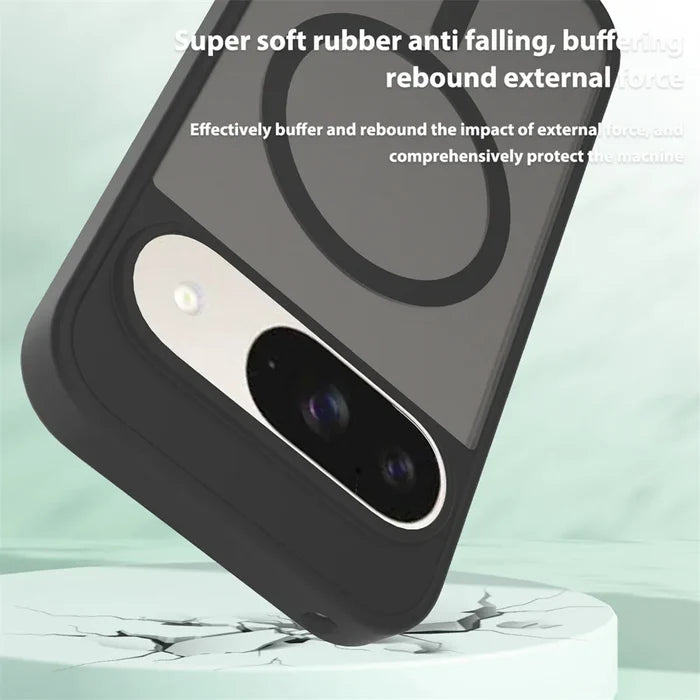 Black smartphone case with integrated camera protection and magnetic ring.