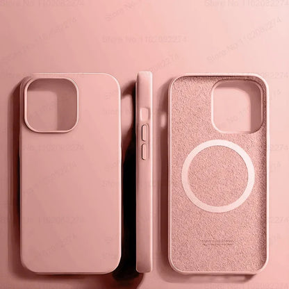 Pink silicone iPhone case with MagSafe.