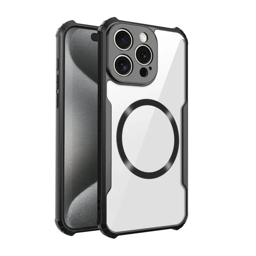 Clear phone case with black bumper.