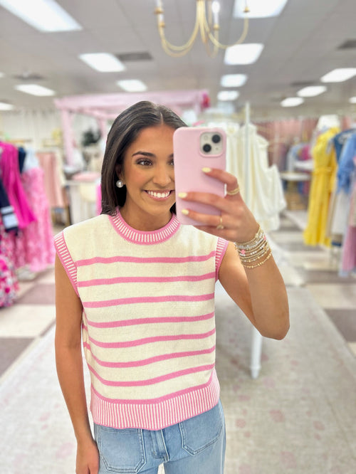 Shopping in Rosemary Sleeveless Sweater Top (Pink)