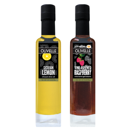 Sicilian Lemon Infused Olive Oil & Vine-Ripened Raspberry White Barrel Aged Balsamic