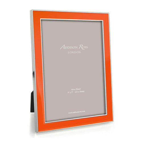 5x7 inch picture frame with vibrant orange enamel, bright silver trim, and a modern easel-back design.