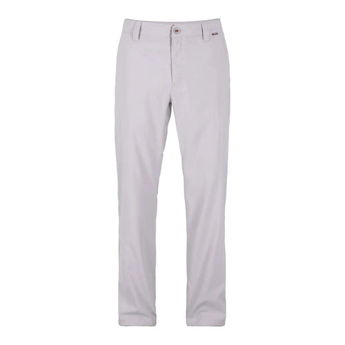 Light grey Simms Superlight fishing pants with a button closure, zippered fly, and durable, quick-drying performance fabric.