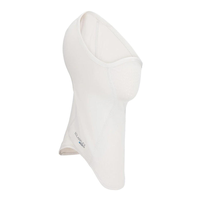 White Simms SolarFlex UPF 50 sun gaiter with a vented front face panel and breathable polyester construction.