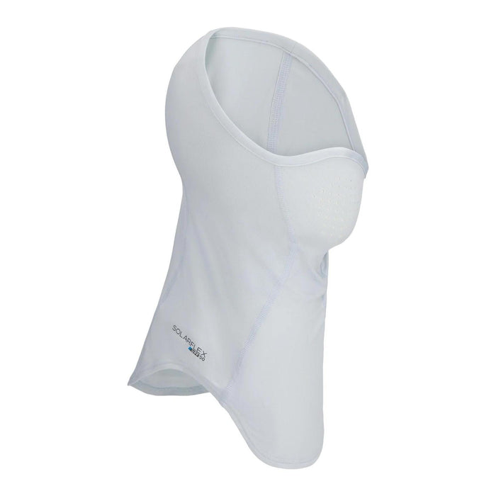 White Simms SolarFlex UPF 50 sun gaiter with a vented front face panel and lightweight breathable polyester fabric.