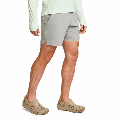 Sitka Boundary 7-inch hydrophobic grey performance shorts with a stretch waistband and side pockets.