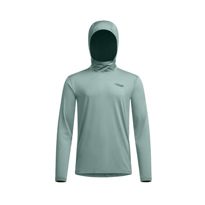 Sage green Sitka Guard sun hoodie with a protective hood, long sleeves, and moisture-wicking performance fabric.