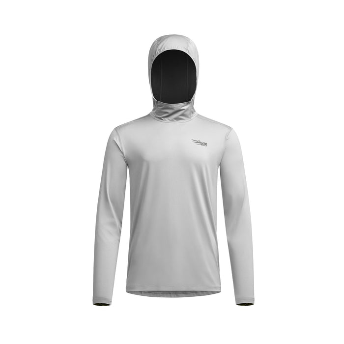 Light gray Sitka Guard Sun Hoodie with a protective hood, long sleeves, and moisture-wicking performance fabric.
