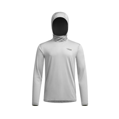 Light gray Sitka Guard Sun Hoodie with a protective hood, long sleeves, and moisture-wicking performance fabric.