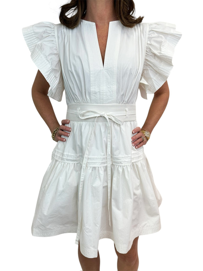 Sloane White Flutter Sleeve Peplum Poplin Mini Dress