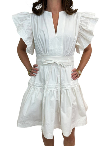 Sloane White Flutter Sleeve Peplum Poplin Mini Dress